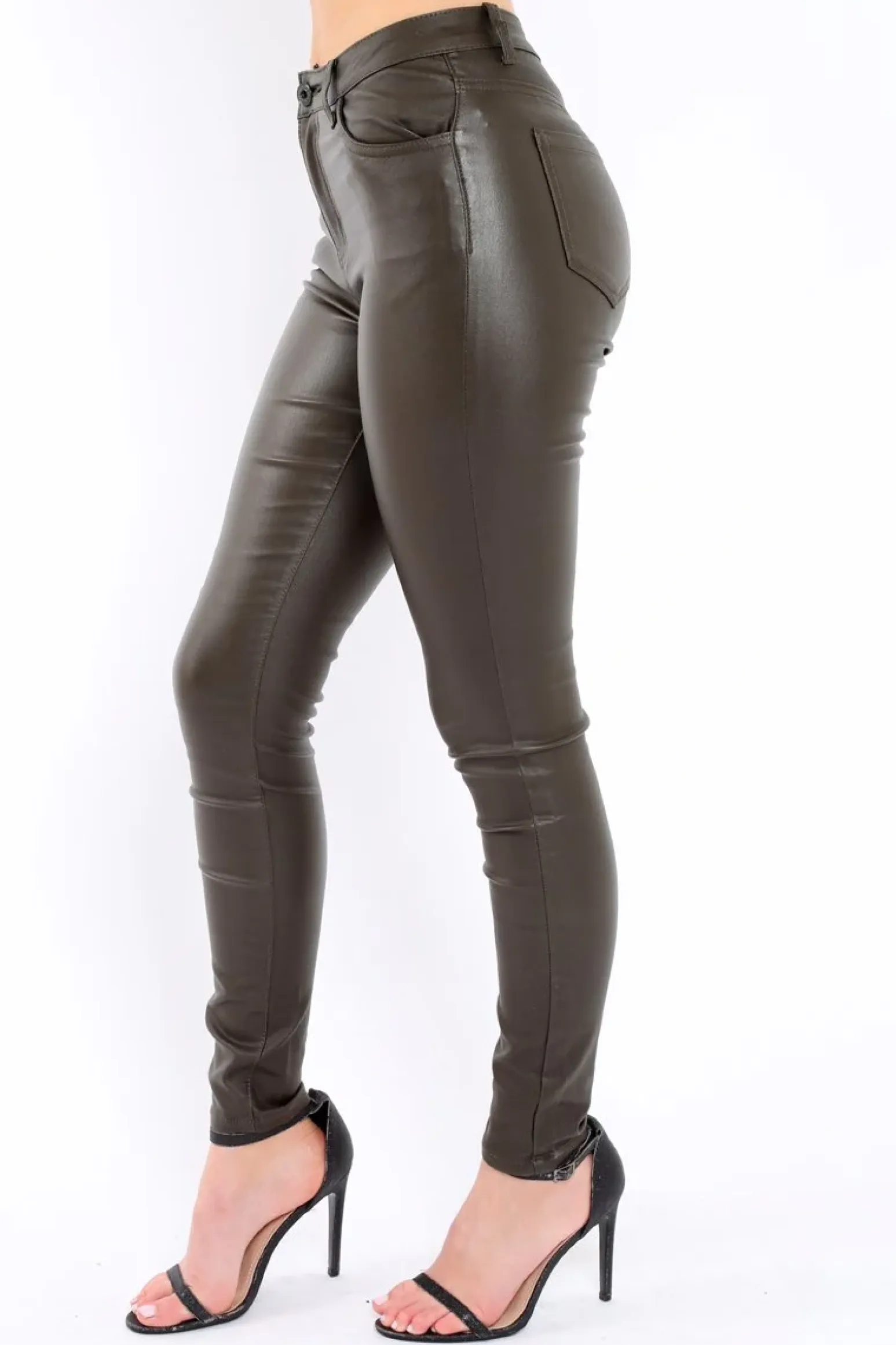 Rebellious Fashion Khaki Coated Skinny Jeans - Teya