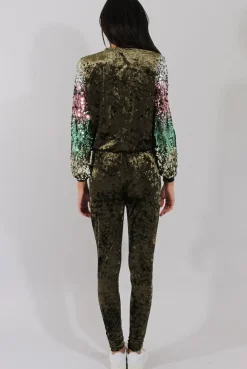 Rebellious Fashion Khaki Crushed Velvet Jumper - Rainie