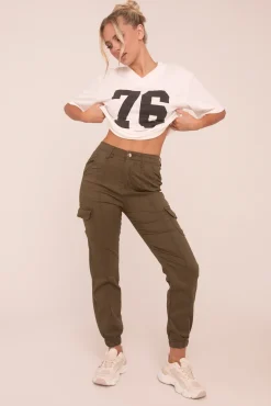 Rebellious Fashion Khaki Cuffed Cargo Trousers - Genesis