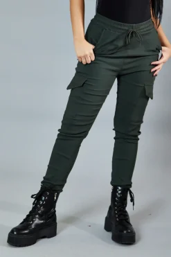 Rebellious Fashion Khaki Cuffed Hem Cargo Trousers - Rain