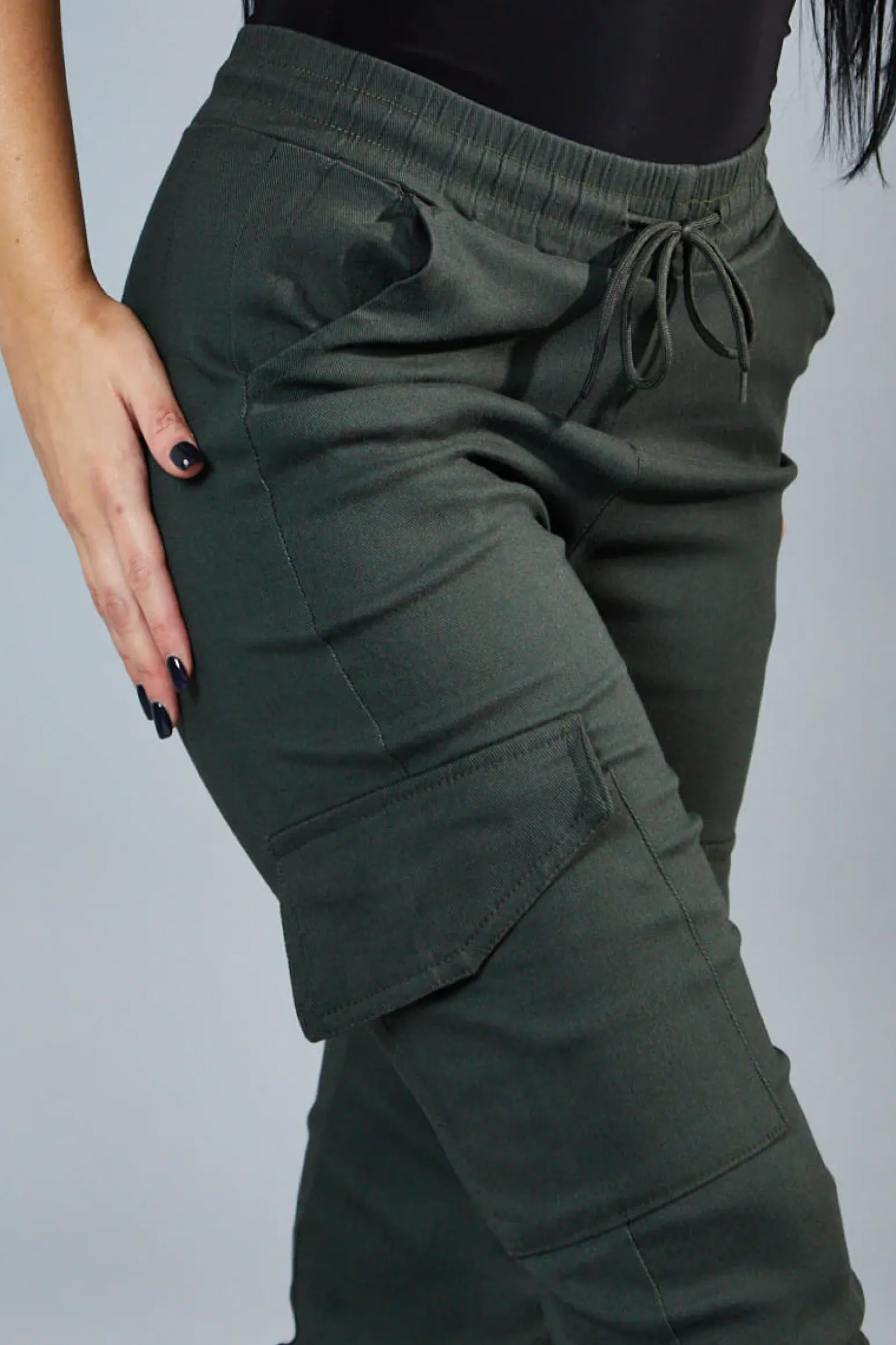 Rebellious Fashion Khaki Cuffed Hem Cargo Trousers - Rain