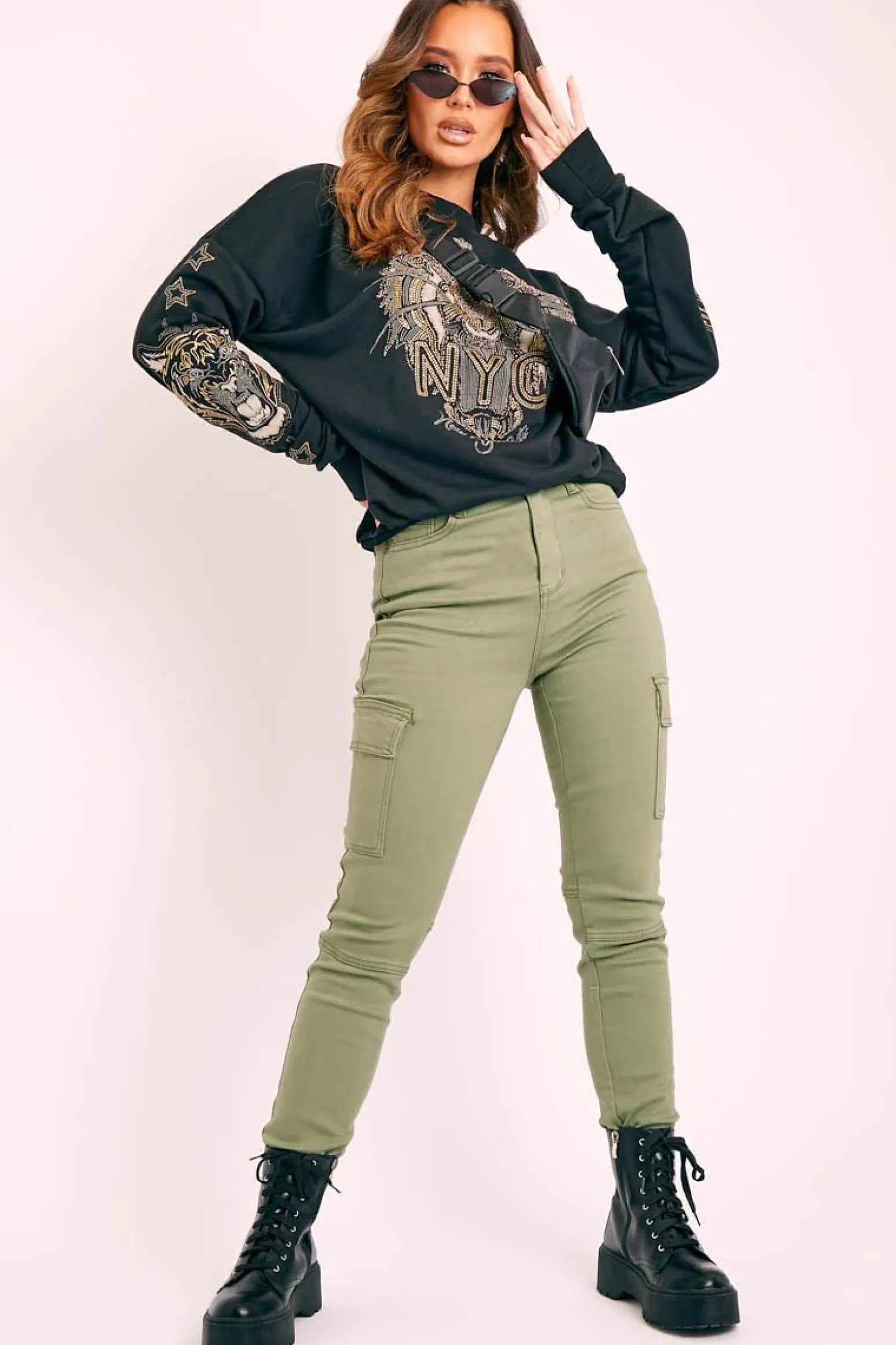 Rebellious Fashion Khaki Denim Cargo Jeans - Destany