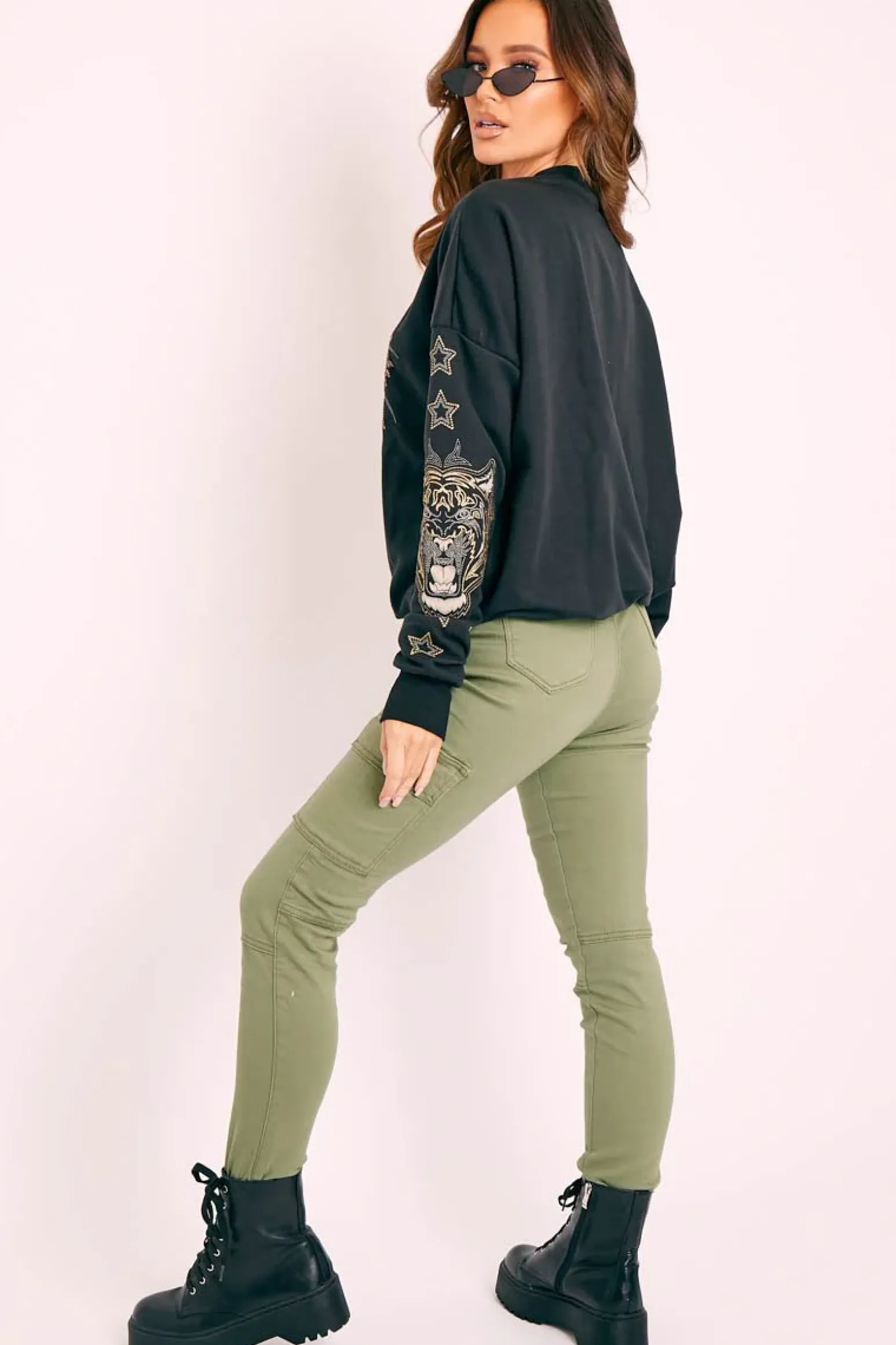 Rebellious Fashion Khaki Denim Cargo Jeans - Destany