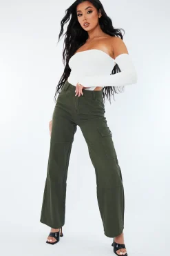 Rebellious Fashion Khaki Denim Cargo Trousers - Renata