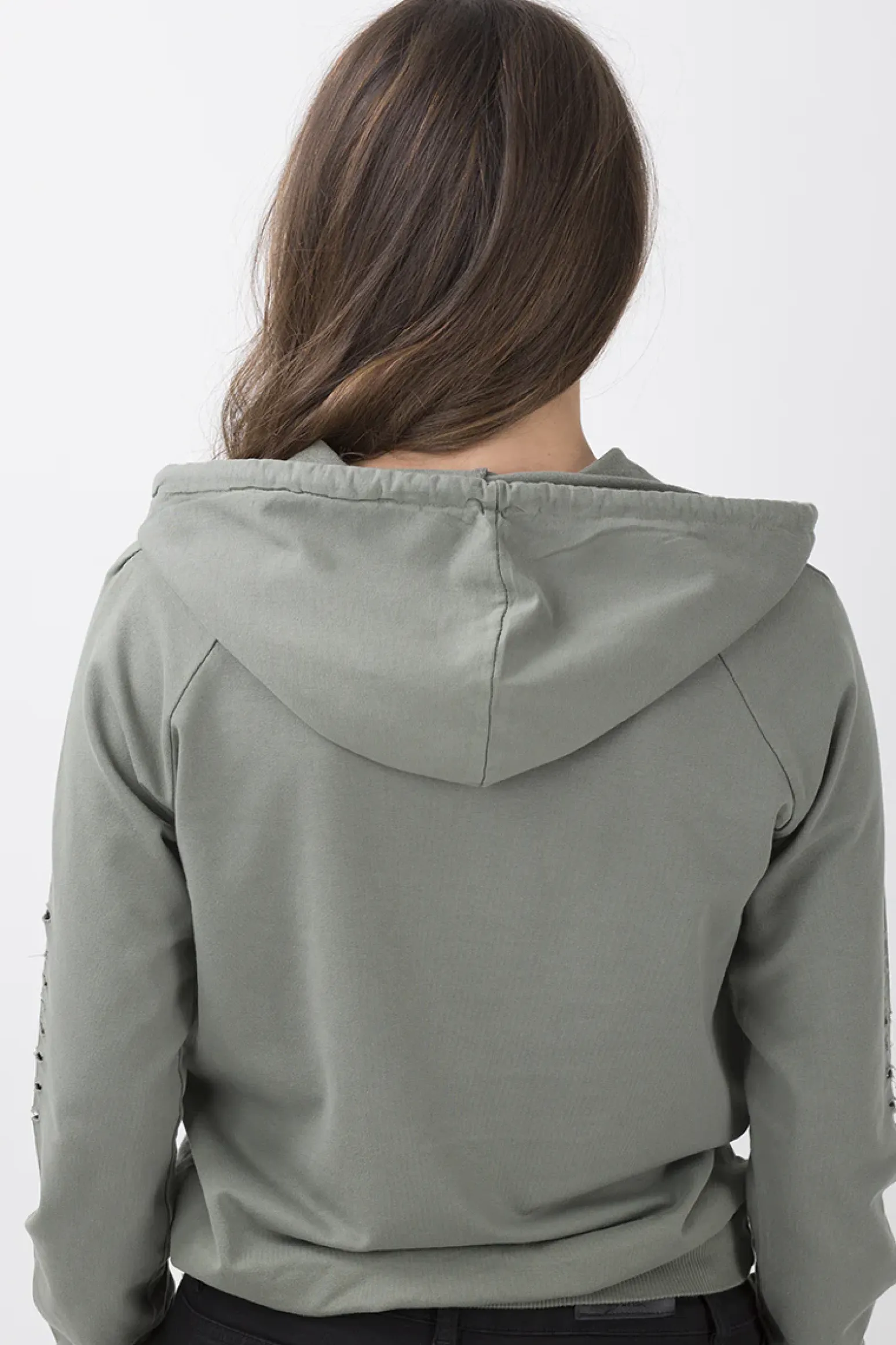 Rebellious Fashion Khaki Distressed Hoodie - Kiera