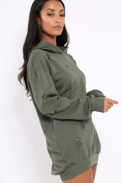 Rebellious Fashion Khaki Distressed Oversized Hoodie - Khloe