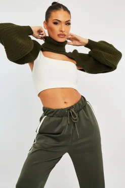 Rebellious Fashion Khaki Extreme Cut Out High Neck Jumper - Nihara
