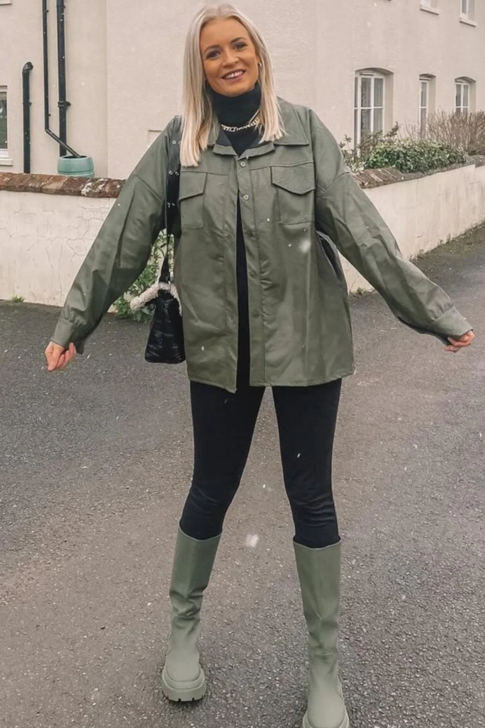 Rebellious Fashion Khaki Faux Leather Shacket - Leiyah