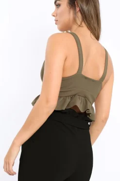 Rebellious Fashion Khaki Frill Hem Crop Top - Keya