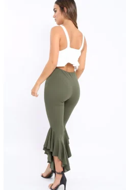 Rebellious Fashion Khaki Frill Hem Trousers - Ashlie