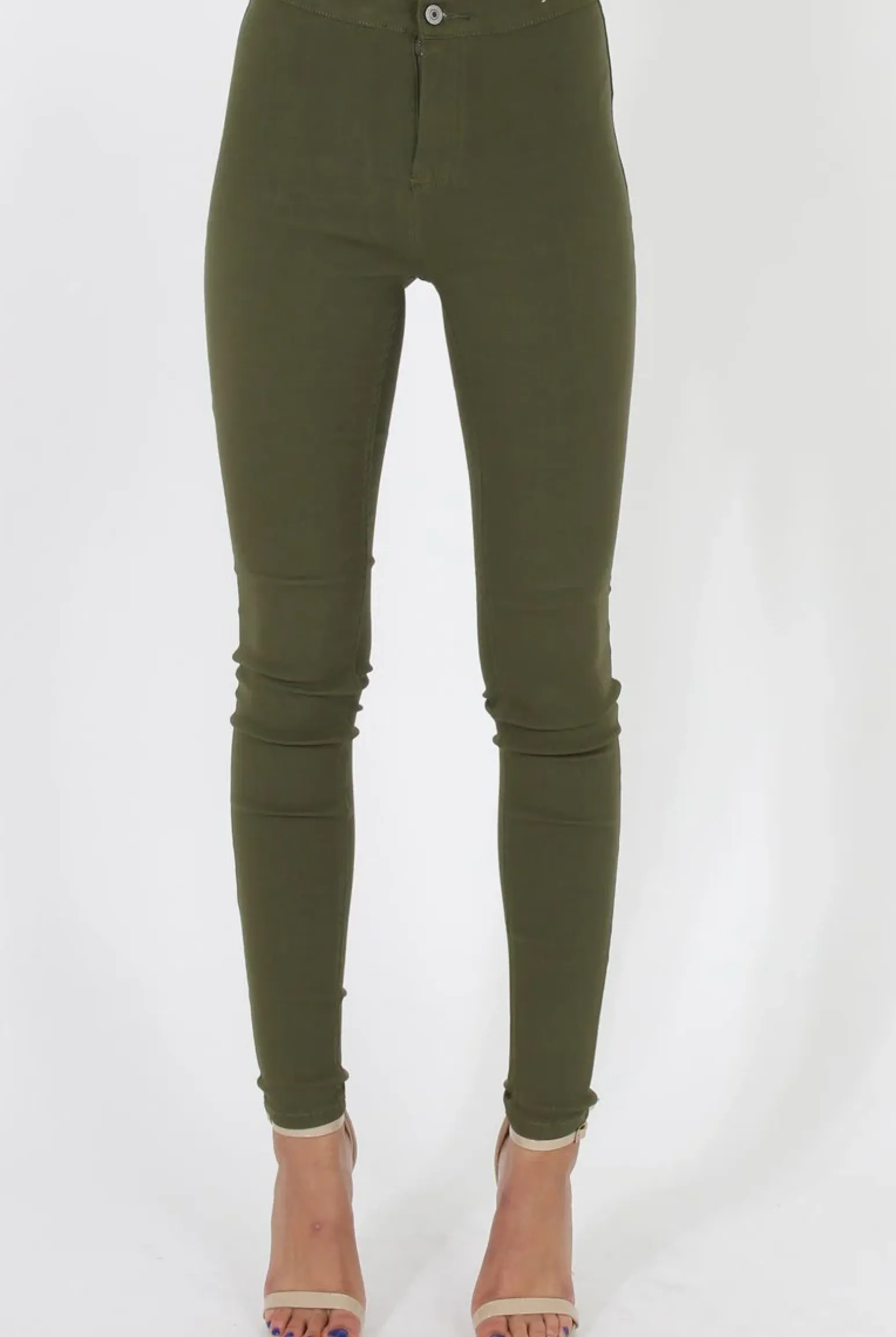 Rebellious Fashion Khaki High Waisted Skinny Jeans - Tia