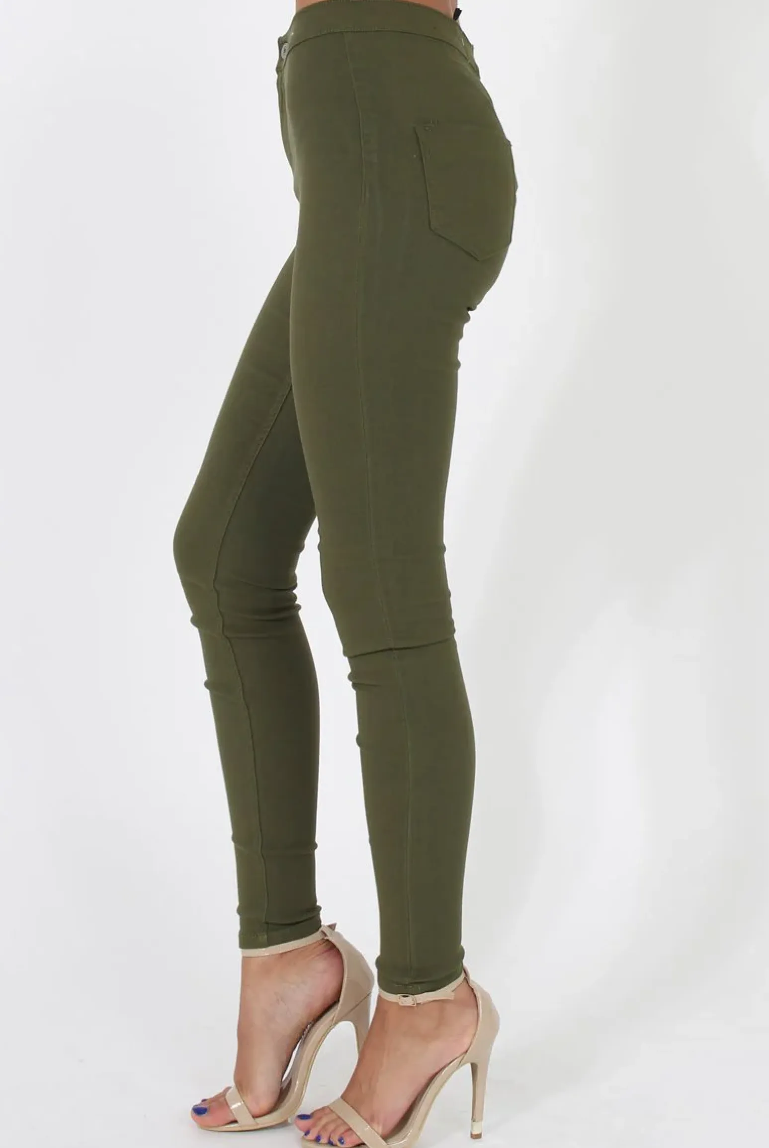 Rebellious Fashion Khaki High Waisted Skinny Jeans - Tia
