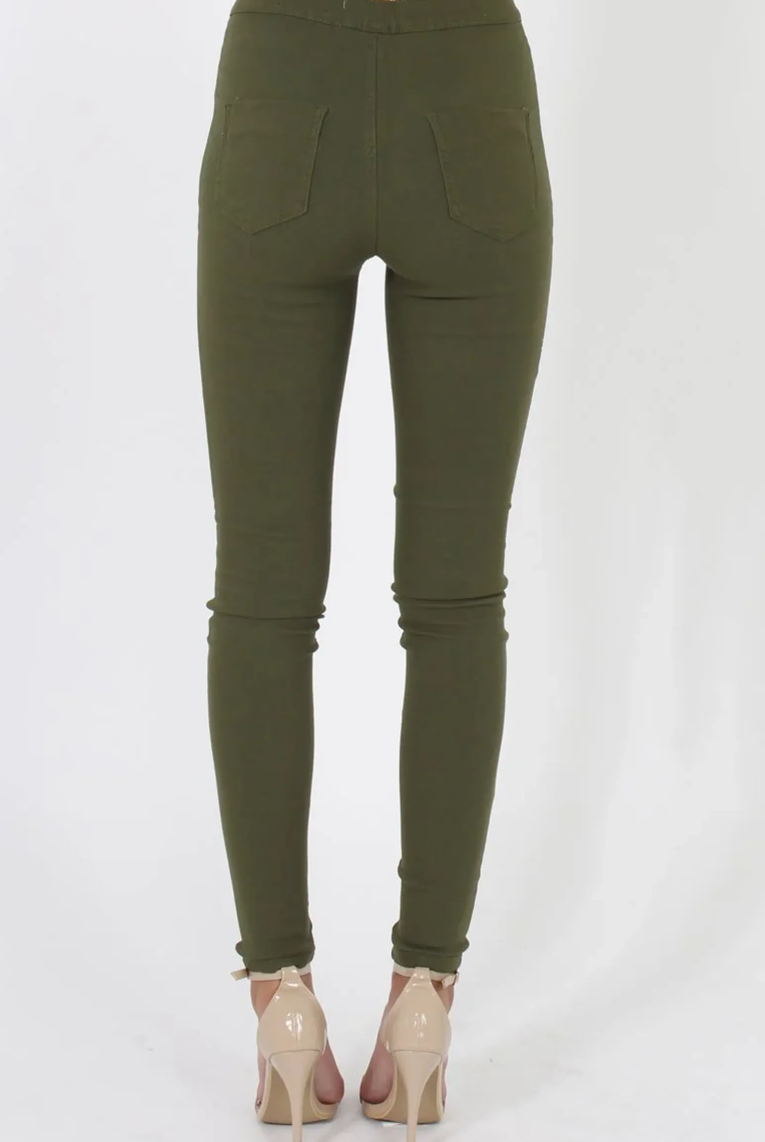 Rebellious Fashion Khaki High Waisted Skinny Jeans - Tia