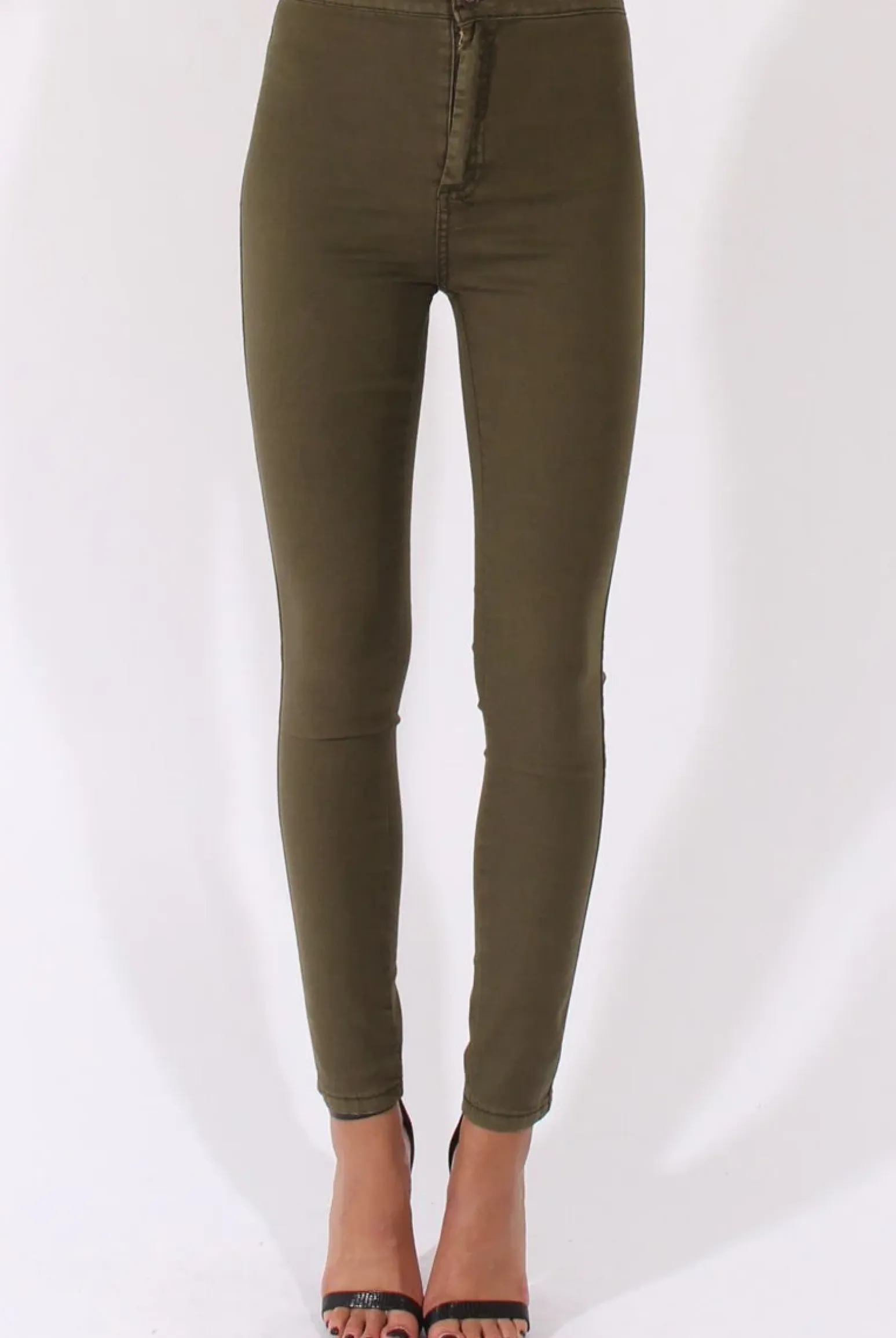 Rebellious Fashion Khaki High Waisted Skinny Jeans - Riley