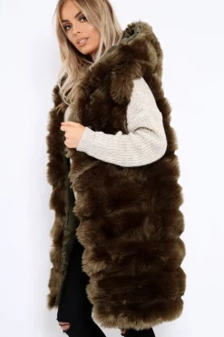 Rebellious Fashion Khaki Hooded Faux Fur Gilet - Jadie