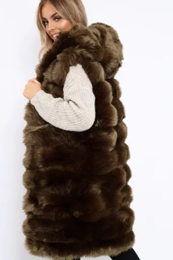 Rebellious Fashion Khaki Hooded Faux Fur Gilet - Jadie