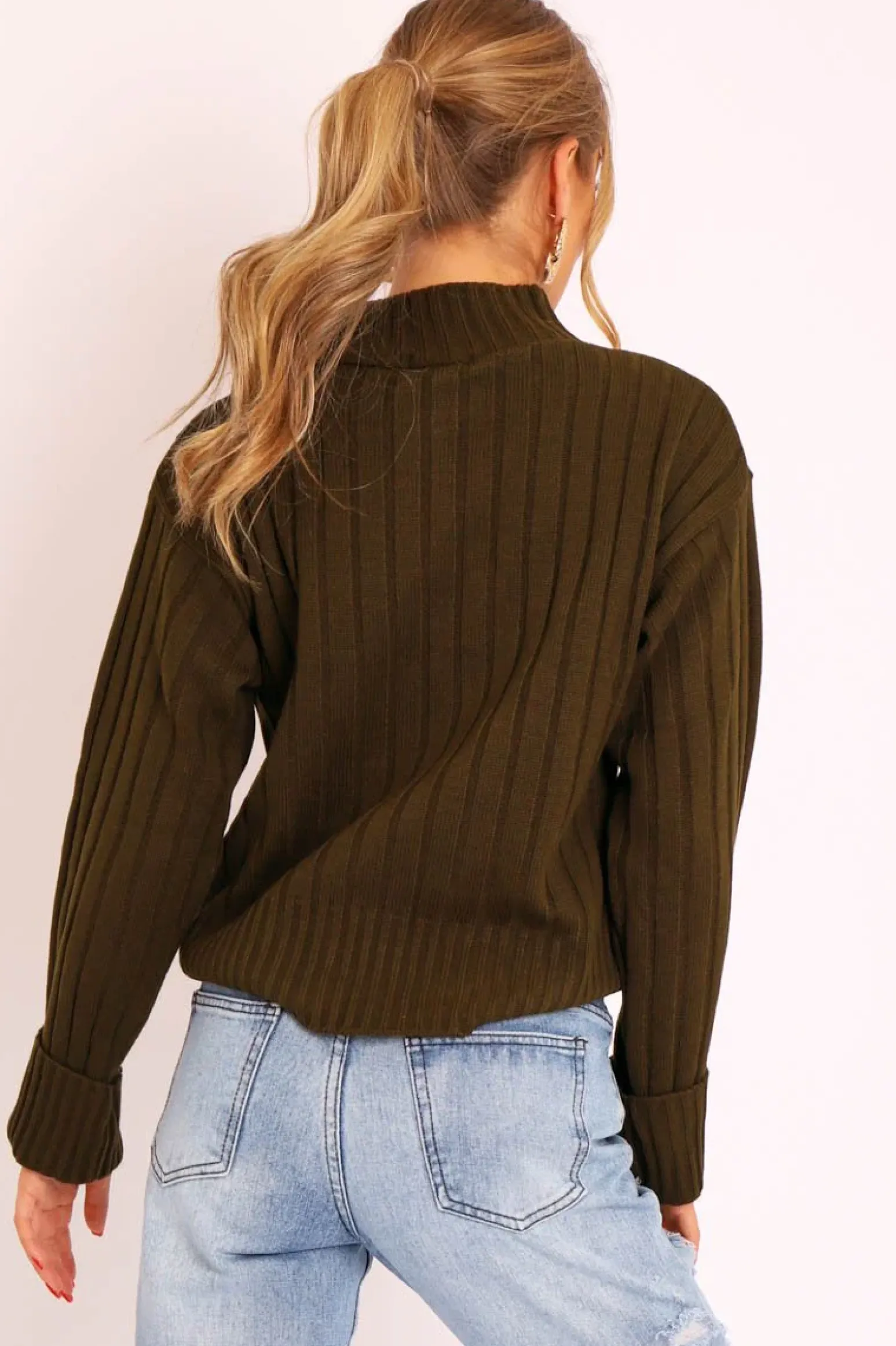 Rebellious Fashion Khaki Knit High Neck Jumper - Jaelynn