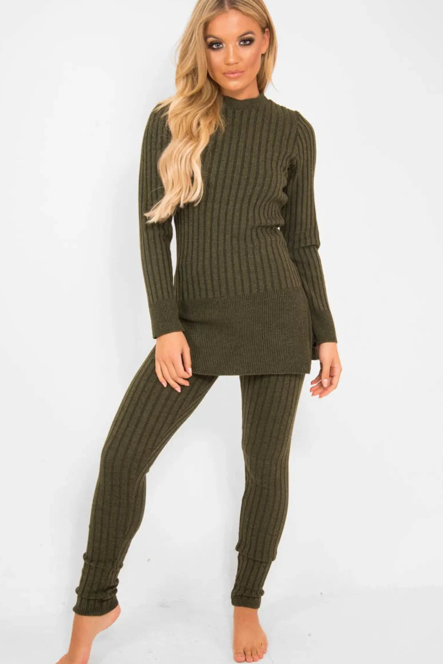 Rebellious Fashion Khaki Knitted Loungewear Set - Jordi