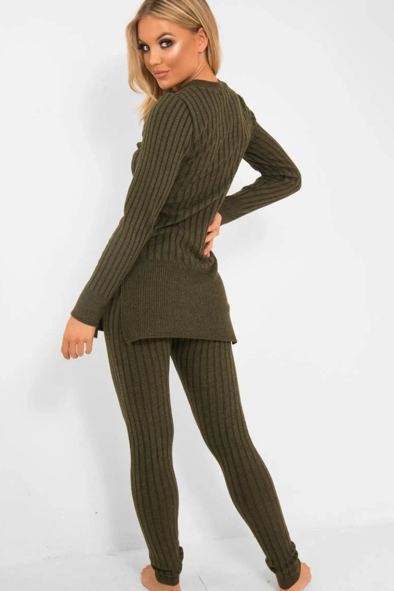 Rebellious Fashion Khaki Knitted Loungewear Set - Jordi
