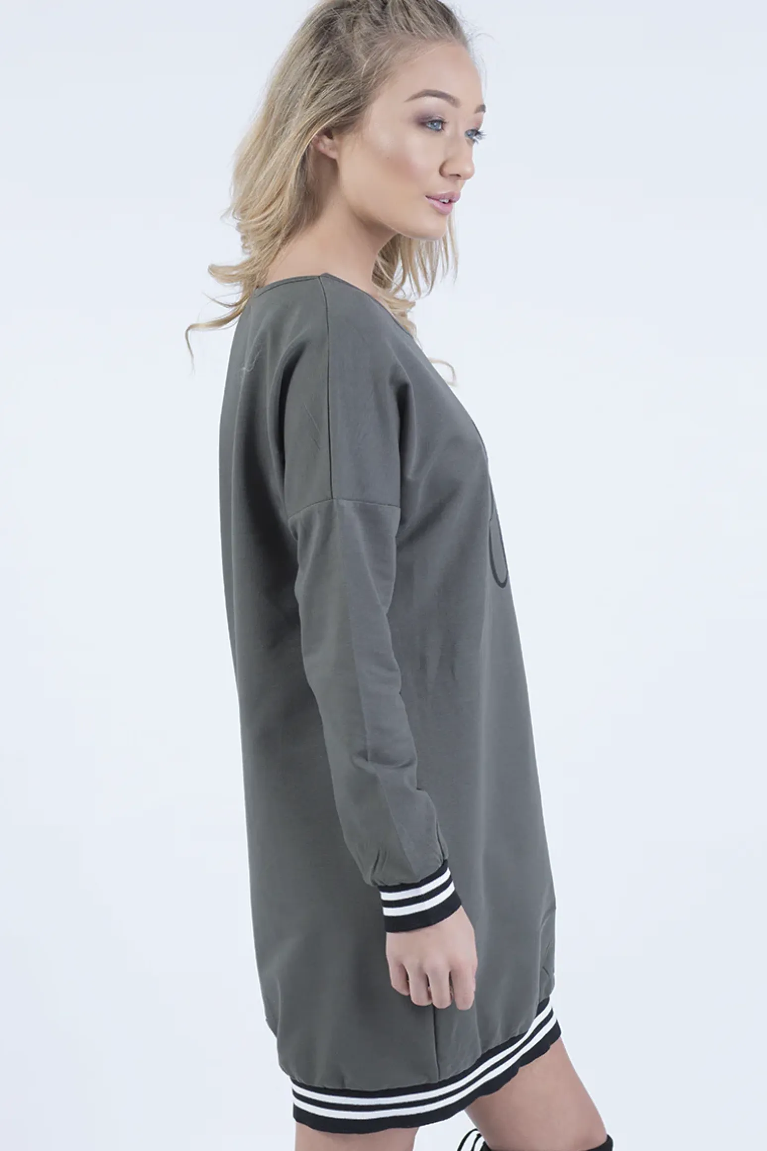 Rebellious Fashion Khaki Lies Slogan Jumper Dress - Ellie