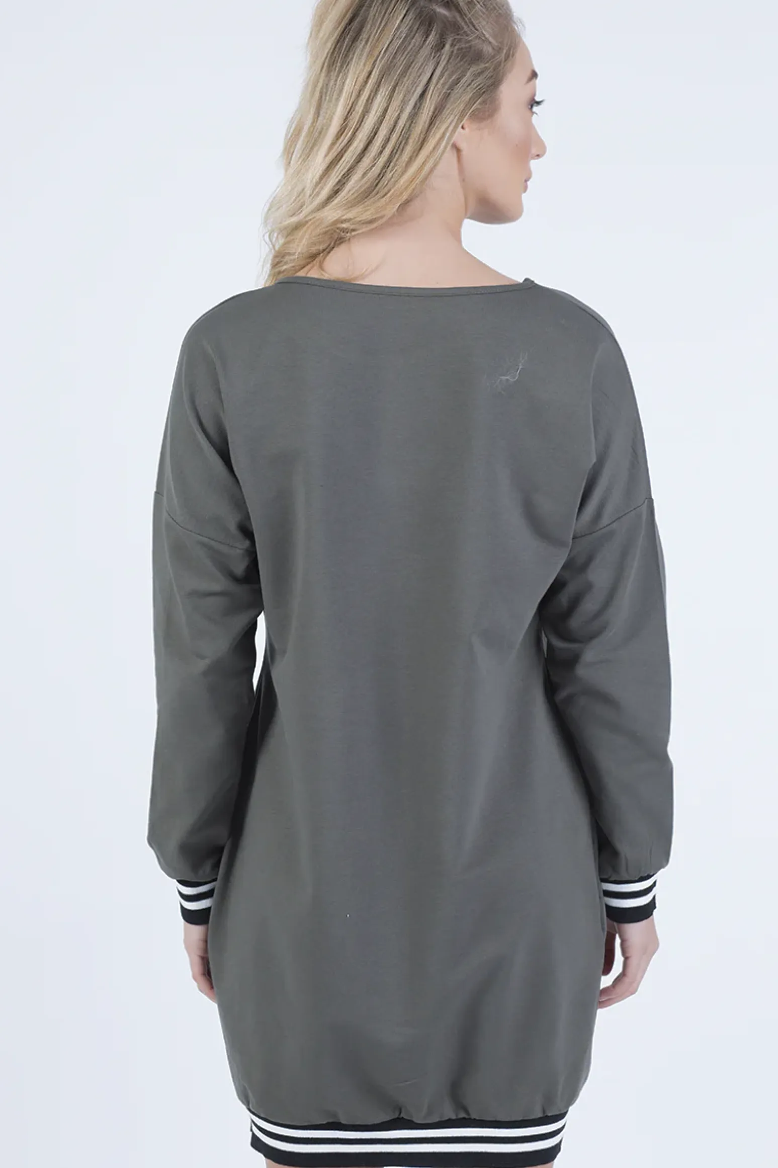 Rebellious Fashion Khaki Lies Slogan Jumper Dress - Ellie