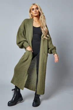 Rebellious Fashion Khaki Longline Knit Maxi Cardigan - Ema