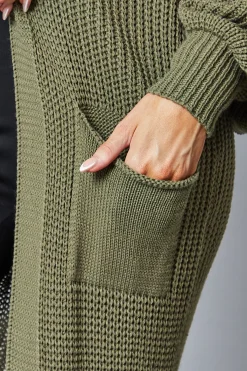 Rebellious Fashion Khaki Longline Knit Maxi Cardigan - Ema