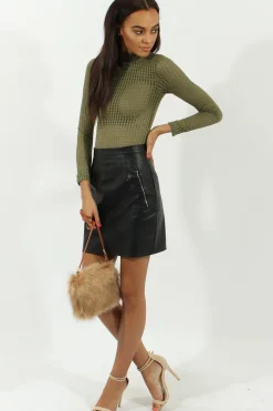 Rebellious Fashion Khaki Mesh Airtex Long Sleeve Bodysuit - Halley