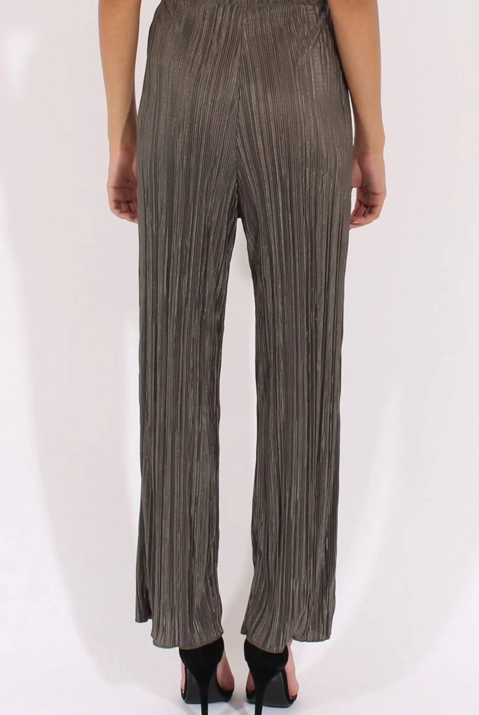 Rebellious Fashion Khaki Metallic Pleated High Waisted Trousers - Phoebe