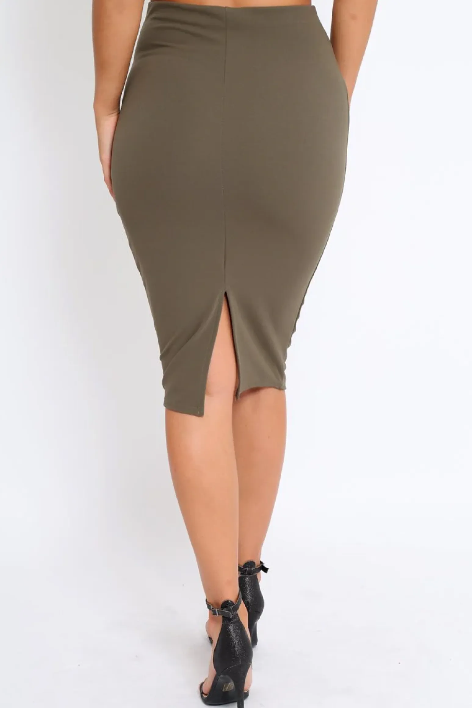 Rebellious Fashion Khaki Midi Bodycon Skirt - Tiffy
