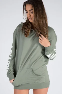Rebellious Fashion Khaki 'My Love' Slogan Oversized Hoodie - Tish