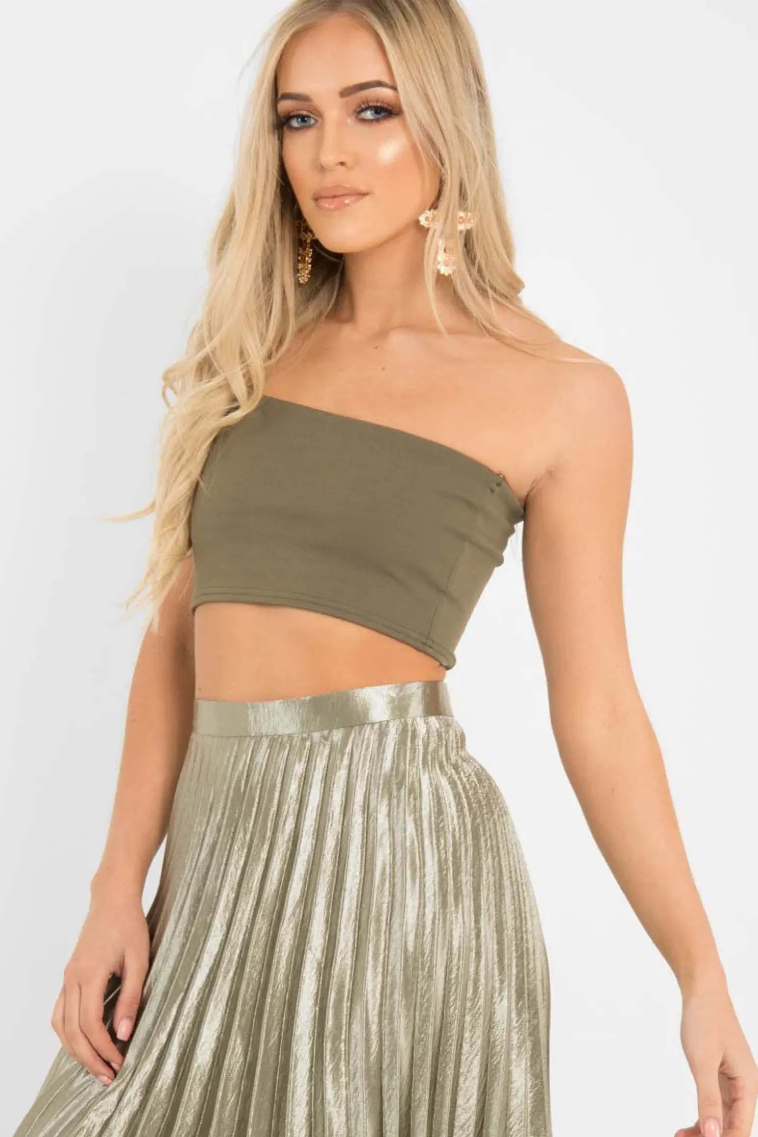 Rebellious Fashion Khaki One Shouldered Crop Top - Kamri