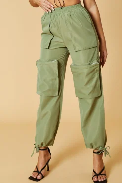 Rebellious Fashion Khaki Oversized Pocket Detail Cargo Trousers - Juri