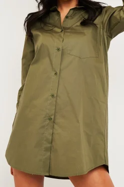 Rebellious Fashion Khaki Oversized Shirt Dress - Chelby