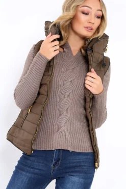 Rebellious Fashion Khaki Padded Gilet - Ariella