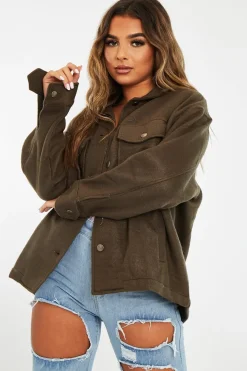 Rebellious Fashion Khaki Pocket Oversized Brushed Shacket - Caley