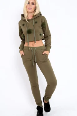 Rebellious Fashion Khaki Pom pom Loungewear Set - Sacha