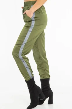 Rebellious Fashion Khaki Reflective Stripe Detail Joggers - Rosealee