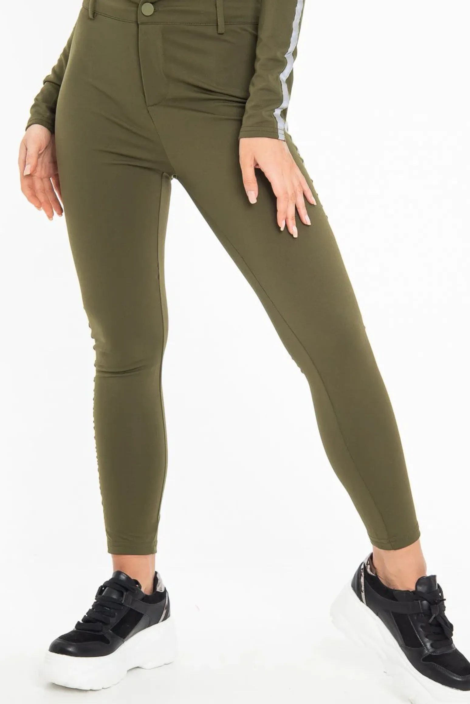 Rebellious Fashion Khaki Reflective Stripe Side Cigarette Trousers - Nicky