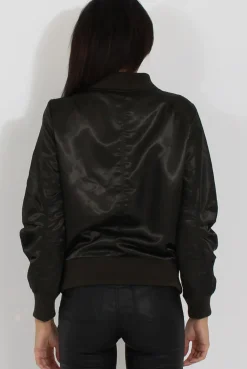Rebellious Fashion Khaki Satin Bomber Jacket - Neve