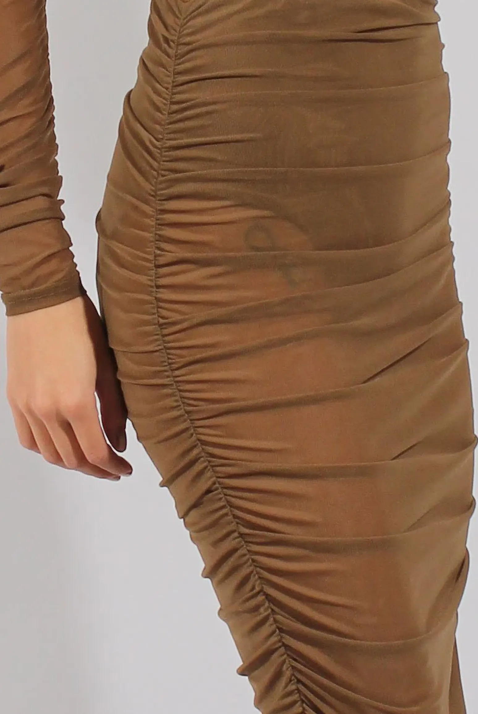 Rebellious Fashion Khaki Sheer Ruched Co-ord - Kerry