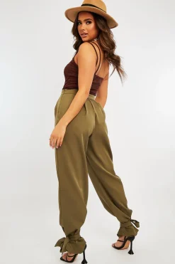Rebellious Fashion Khaki Straight Leg Ankle Tie Trouser - Darby