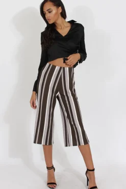 Rebellious Fashion Khaki Stripe Stripe Culotte - Margo