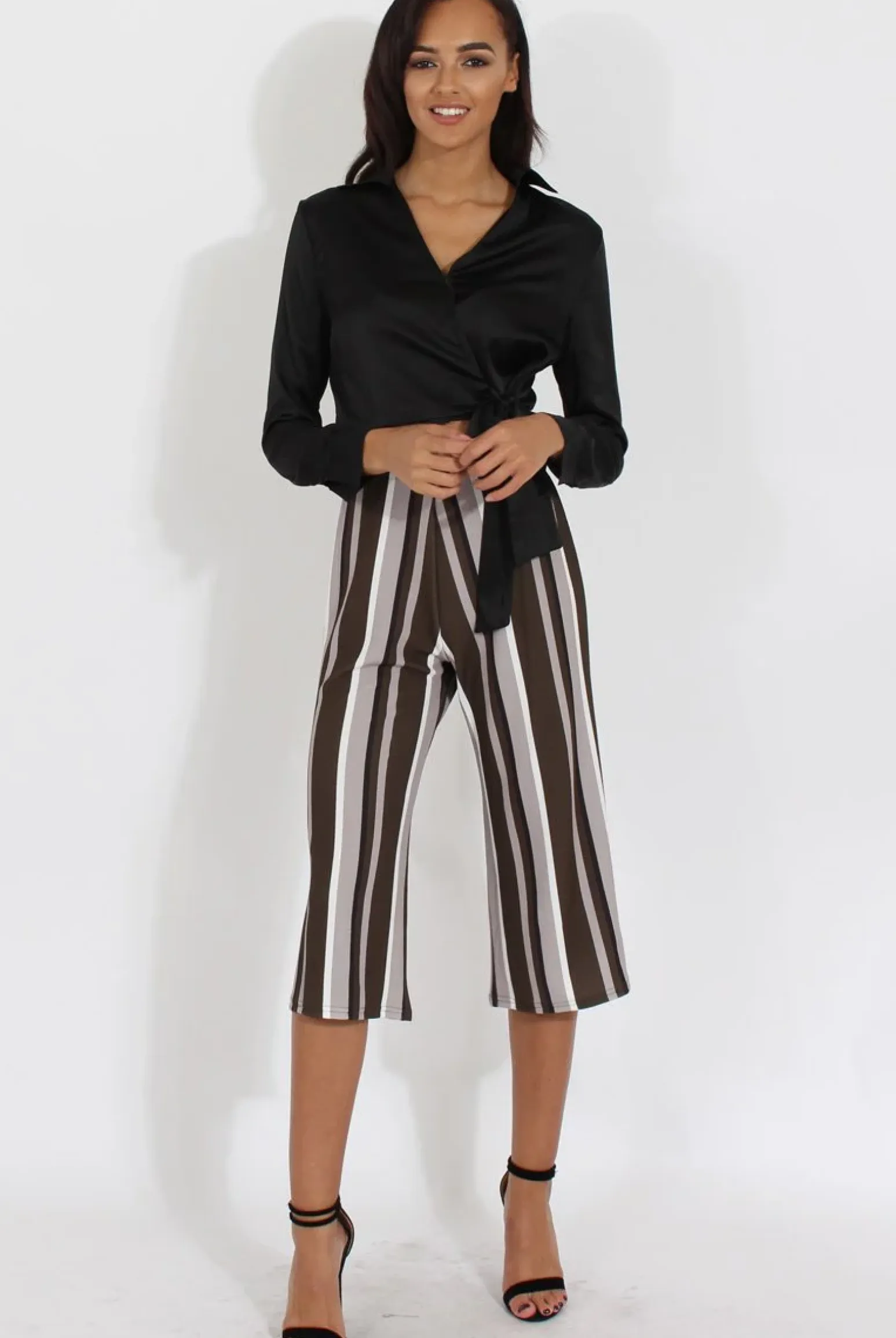 Rebellious Fashion Khaki Stripe Stripe Culotte - Margo
