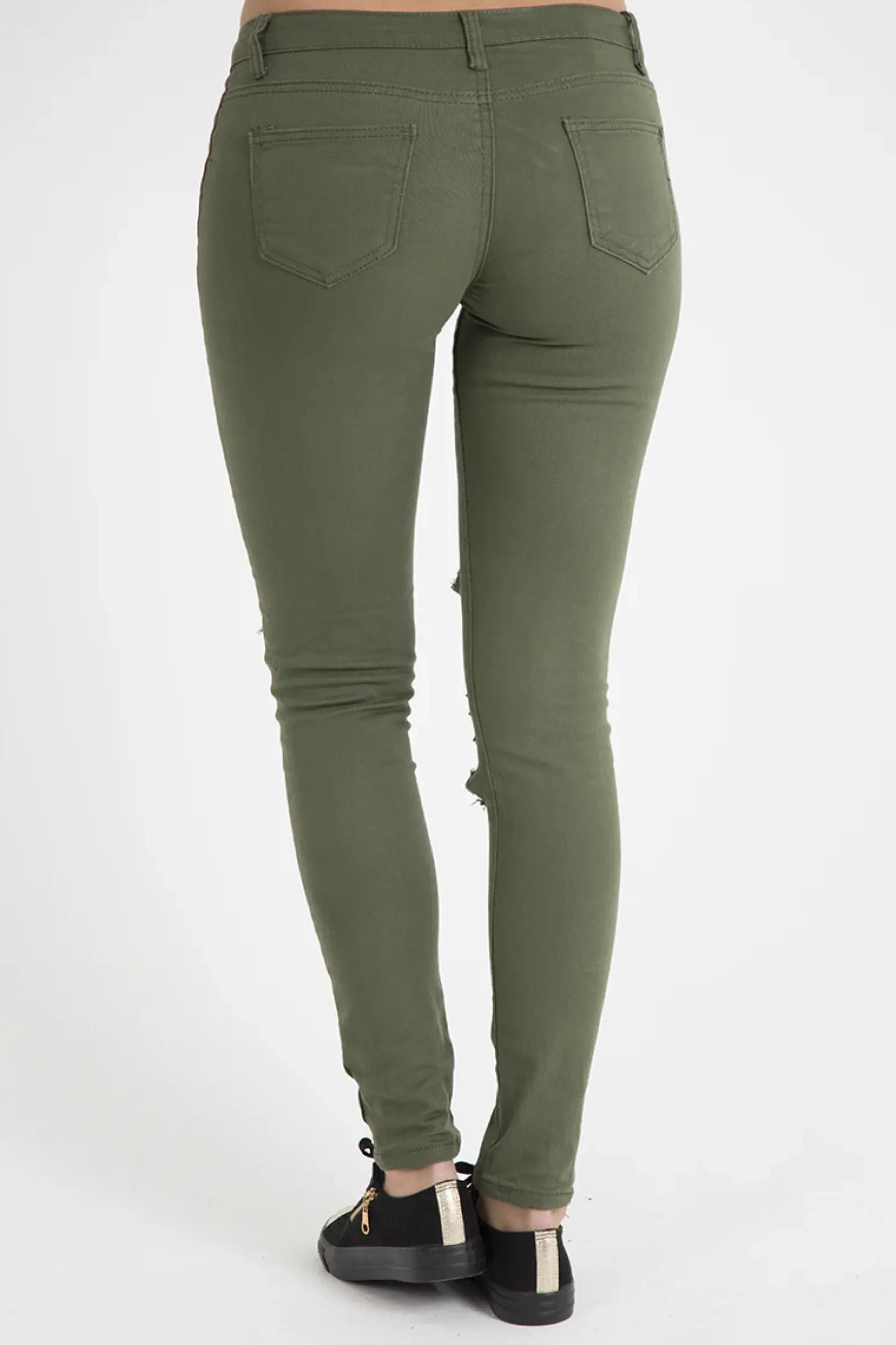 Rebellious Fashion Khaki Studded Ripped Jeans - Christina