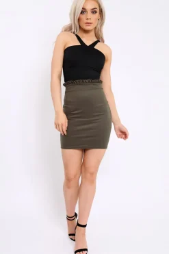 Rebellious Fashion Khaki Suedette Ruffle Hem Mini Skirt - Abagail