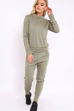 Rebellious Fashion Khaki Sweatshirt and Joggers Loungewear Set - Evalin