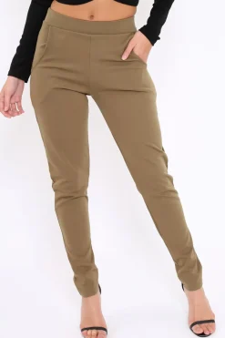 Rebellious Fashion Khaki Tapered Leg Trousers - Rennie
