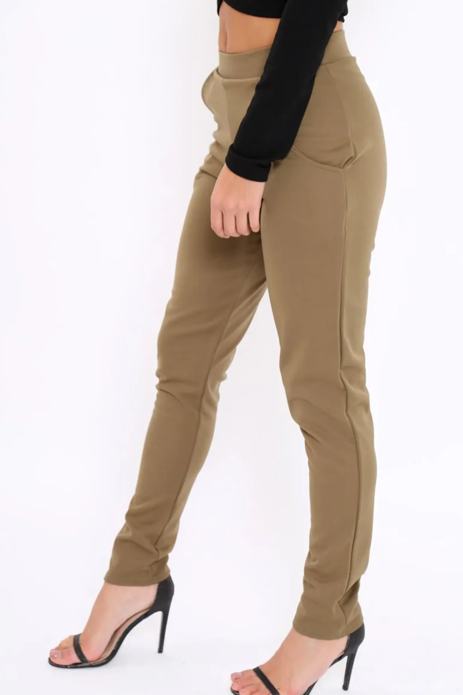 Rebellious Fashion Khaki Tapered Leg Trousers - Rennie
