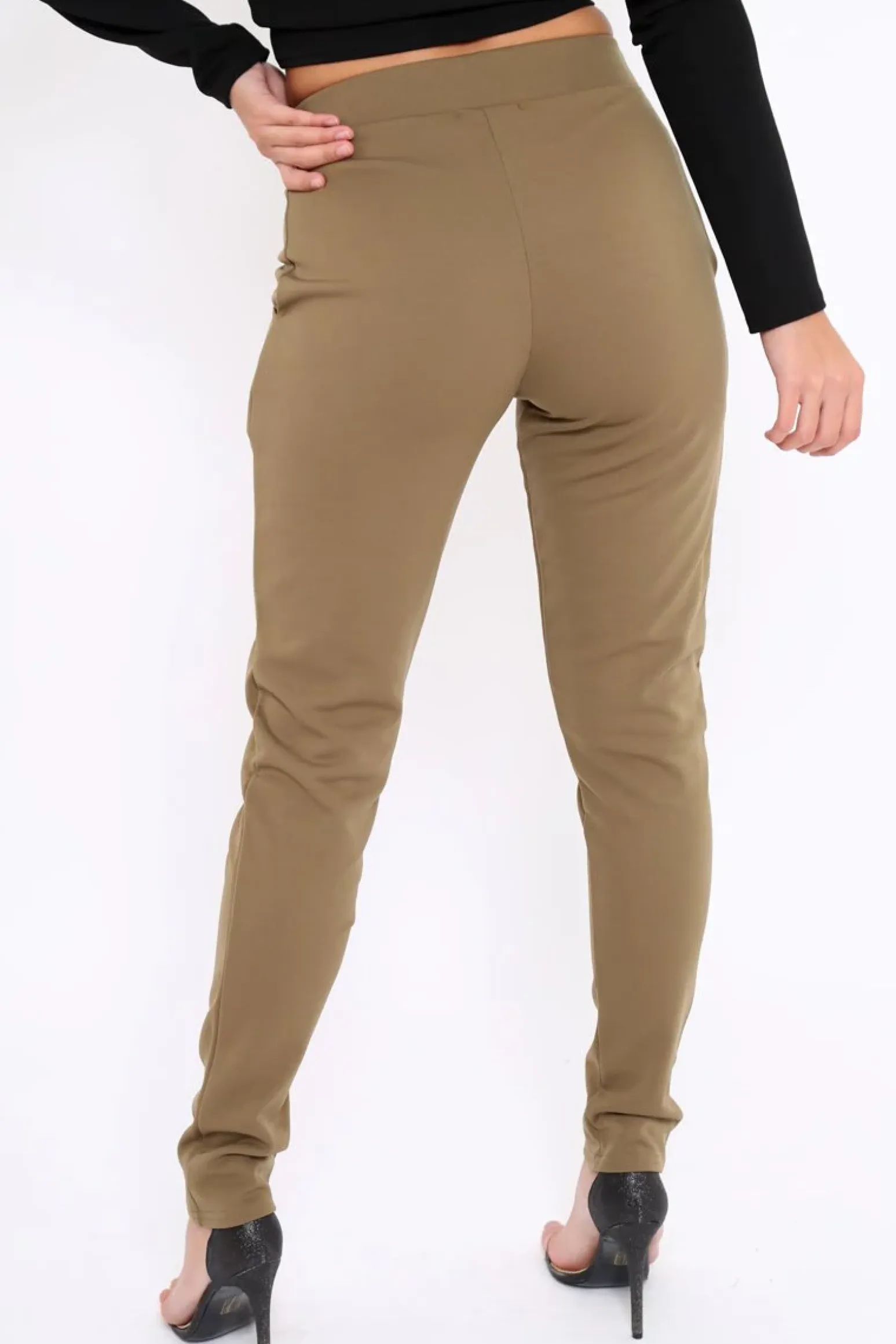 Rebellious Fashion Khaki Tapered Leg Trousers - Rennie